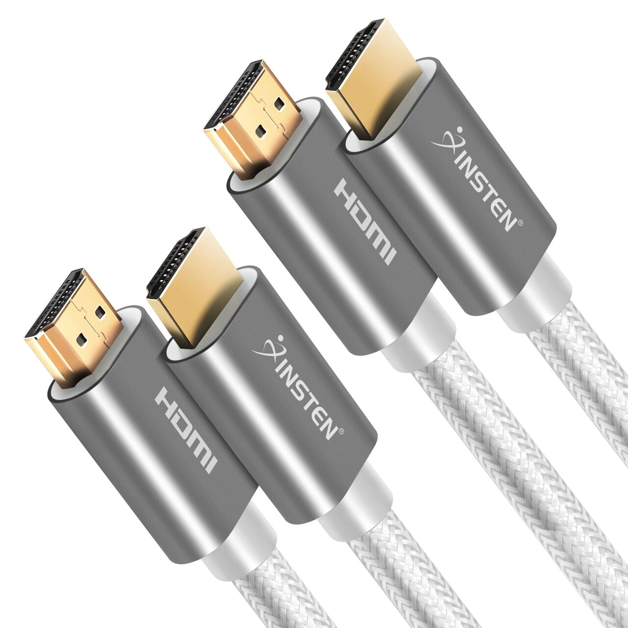 Insten - 2 Pack 3 Feet HDMI Male to Male Cable, 2.1 Version, 8K 60Hz, 48Gbps, Gold Connectors, Nylon Braided, White